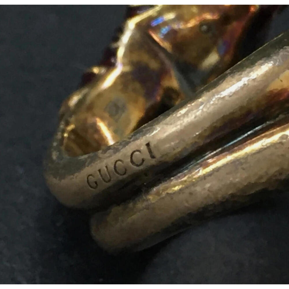 Gucci Gold Double Tiger Head Ring Pinky Blue Crystal Eyes Gold Tone Size 46 3.75 - Picture 5 of 5